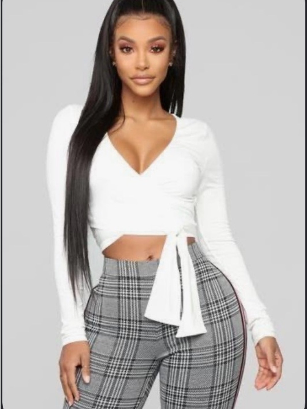 Women's White Wrap Crop Top with Tie Detail